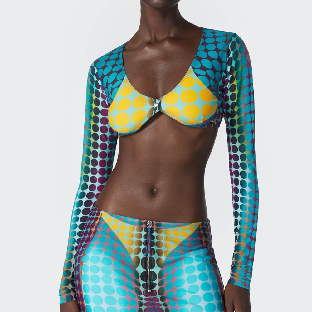 Jean Paul Gaultier Yellow Turquoise Purple Polka-Dot Long Sleeve Crop Top